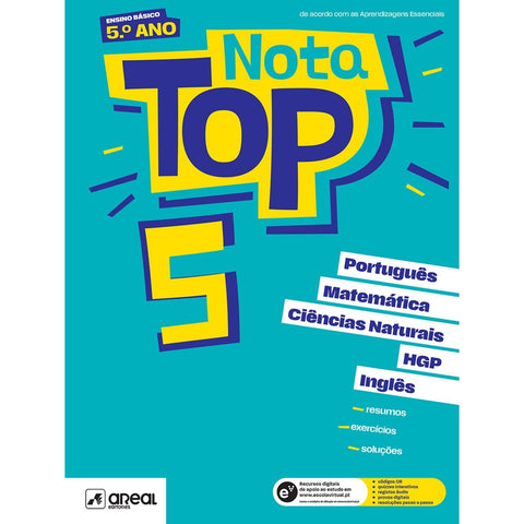 Nota Top 5 - 5.º Ano - Matemática, Português, Ciências Naturais, História e Geografia de Portugal e Inglês