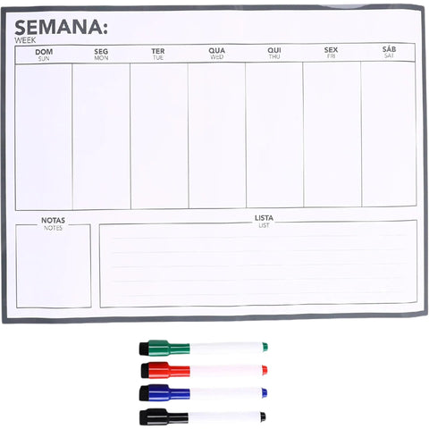 Pack Planner Semanal Branco Magnético e 4 Marcadores Note!