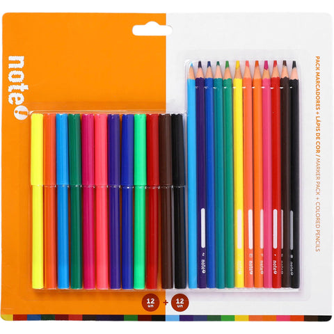 Pack 12 Marcadores + 12 Lápis Cor Note!