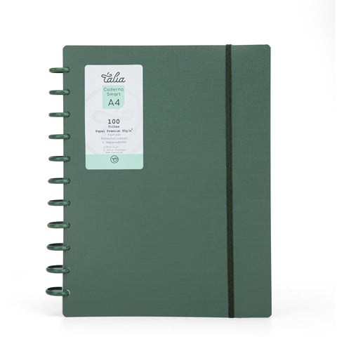 Caderno Smart Espiral com Elástico A4 Pautado Verde Seco Talia