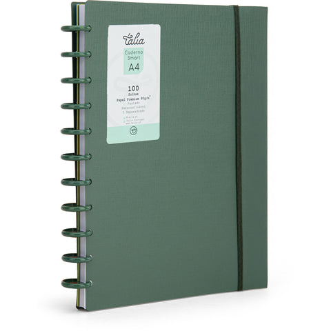 Caderno Smart A4 com Elástico 100 Folhas Verde Olive Talia