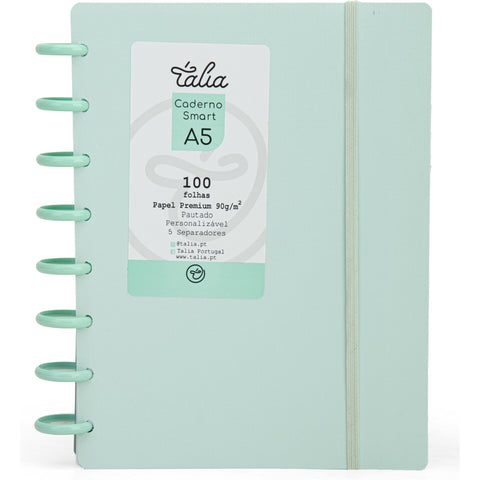 Caderno Smart Espiral com Elástico A5 Pautado Verde Menta Talia