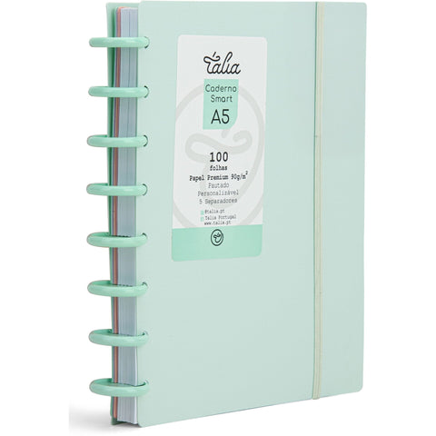 Caderno Smart Espiral com Elástico A5 Pautado Verde Menta Talia