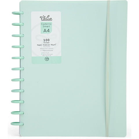 Caderno Smart A4 com Elástico 100 Folhas Verde Pastel Talia