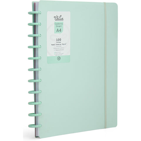 Caderno Smart A4 com Elástico 100 Folhas Verde Pastel Talia