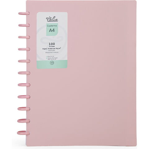 Caderno Smart  A4 Pautado 100 Folhas Rosa Pastel Talia