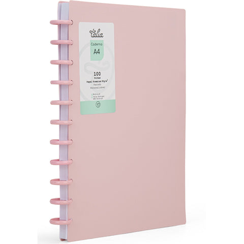 Caderno Smart  A4 Pautado 100 Folhas Rosa Pastel Talia
