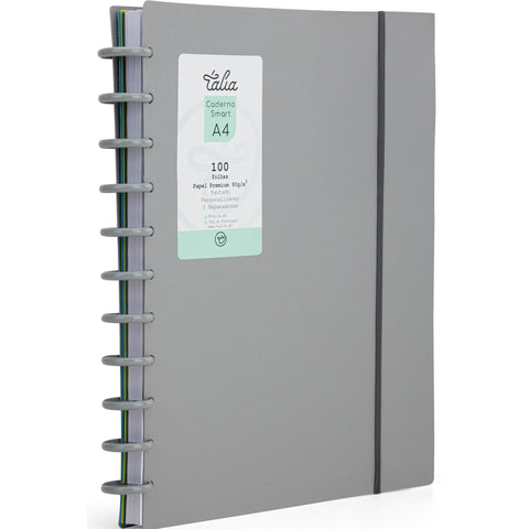 Caderno Smart Espiral com Elástico A4 Pautado Cinza Talia