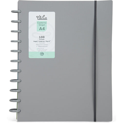 Caderno Smart Espiral com Elástico A4 Pautado Cinza Talia