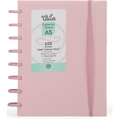 Caderno Smart Espiral com Elástico A5 Pautado Rosa Pastel Talia