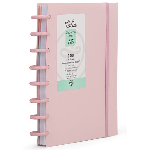 Caderno Smart A5 com Elástico 100 Folhas Rosa Pastel Talia