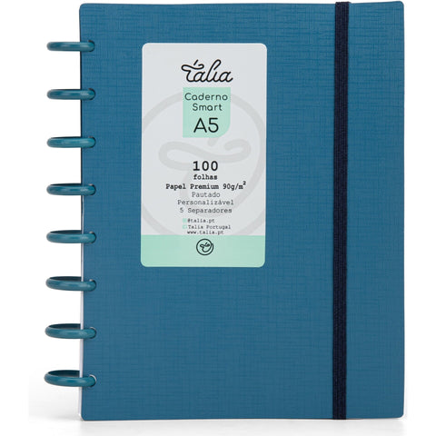 Caderno Smart Espiral com Elástico A5 Pautado Azul Forte Talia