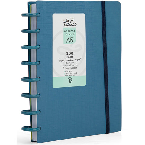 Caderno Smart Espiral com Elástico A5 Pautado Azul Forte Talia