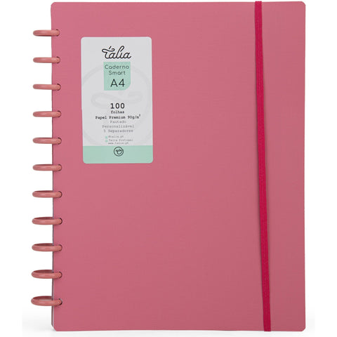 Caderno Smart Espiral com Elástico A4 Pautado Rosa Forte Talia