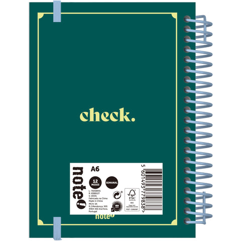 Agenda A6 2026 Espiral 12 Meses Semanal Check Note!