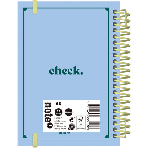 Agenda A6 2026 Espiral 12 Meses Semanal Check Note!
