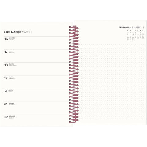 Agenda A5 2026 Espiral 12 Meses Semanal Flowers Note!