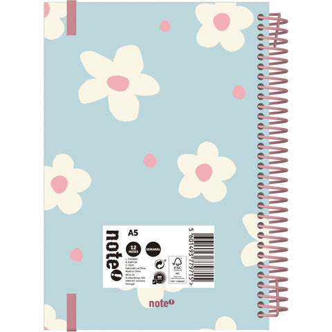 Agenda A5 2026 Espiral 12 Meses Semanal Flowers Note!