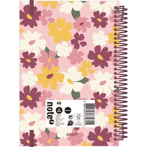 Agenda A5 2026 Espiral 12 Meses Semanal Flowers Note!