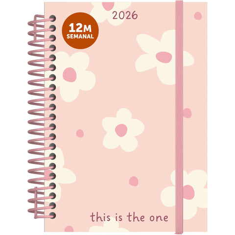 Agenda A6 2026 Espiral 12 Meses Semanal Flowers Note!
