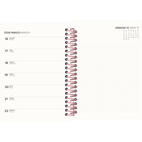 Agenda A6 2026 Espiral 12 Meses Semanal Flowers Note!