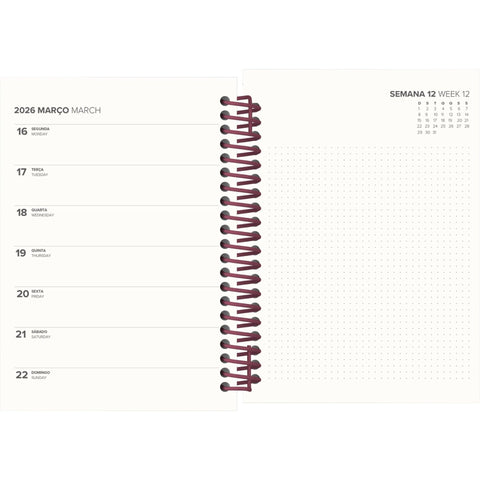 Agenda A6 2026 Espiral 12 Meses Semanal Flowers Note!