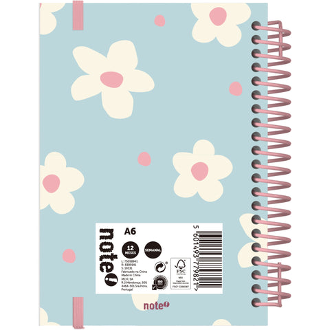 Agenda A6 2026 Espiral 12 Meses Semanal Flowers Note!