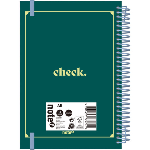 Agenda A5 2026 Espiral 12 Meses Semanal Check Note!