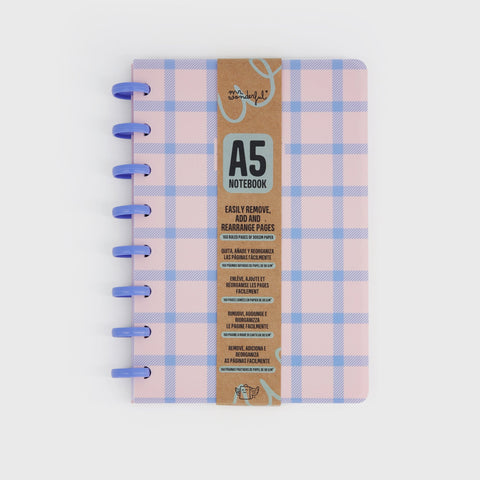 Caderno A5 - Xadrez Azul e Rosa
