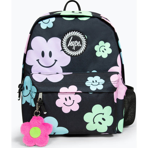 Mochila Badge Black Happy Flowers Hype