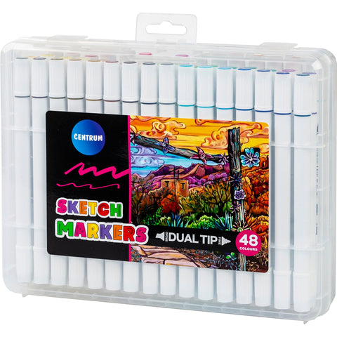 Marcador de Colorir 2 Pontas Sketch 48 unidades Centrum
