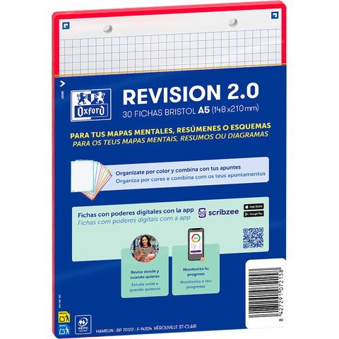 Flashcards 2.0 A5  30 Folhas Quadriculado Vermelho Oxford
