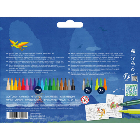 Marcador de Colorir Dinossauro 18+6 Unidades Faber Castell