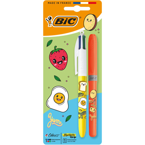 Pack Esferográfica 4 Colours e Sublinhador Neon Bic