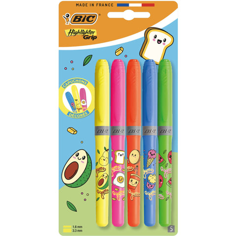 Marcadores Fluor Grip Neon Kawaii 5 Unidades Bic