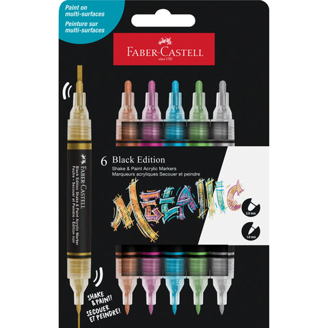 Marcador Acrilico Black Edition Tons Metálicos 6 Unidades Faber-Castell