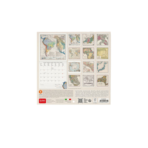 Calendário 2026 - Vintage Maps 18X18