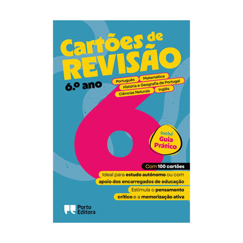 Cartões de Revisão - Livro Português, Matemática, História e Geografia de Portugal, Ciências Naturais e Inglês - 6.º Ano