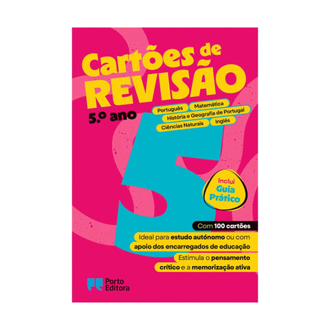 Cartões de Revisão - Livro Português, Matemática, História e Geografia de Portugal, Ciências Naturais e Inglês - 5.º Ano
