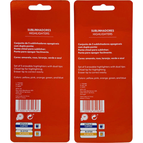 Conjunto 5 Sublinhadores Apagáveis Positive