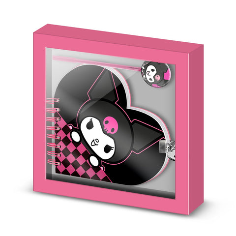 Conjunto Caderno + Caneta Coração Kuromi