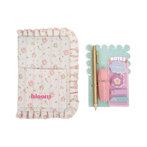 Conjunto Caderno Tecido Com Bolso + Caneta