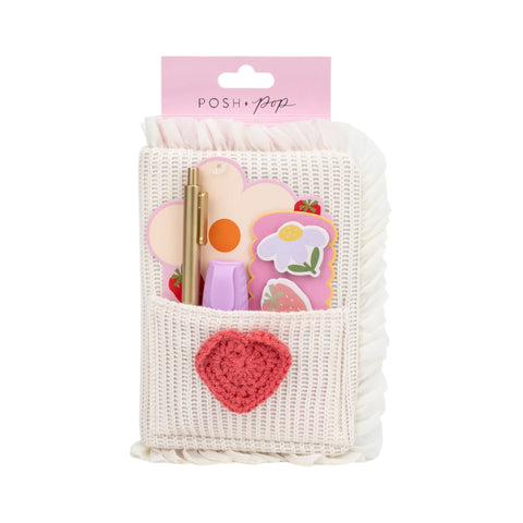 Conjunto Caderno Croché Com Bolso + Caneta