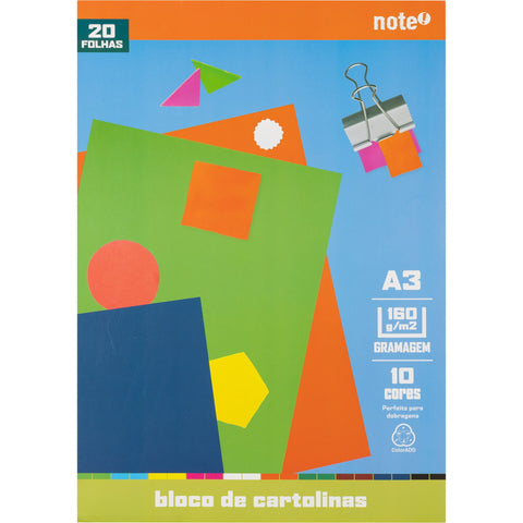 Bloco Cartolinas A3 20 Folhas de 10 Cores Note!