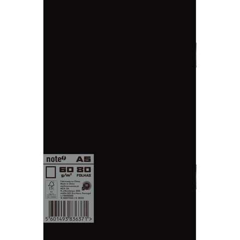 Caderno Agrafado A5 Capa Preta Liso Note!