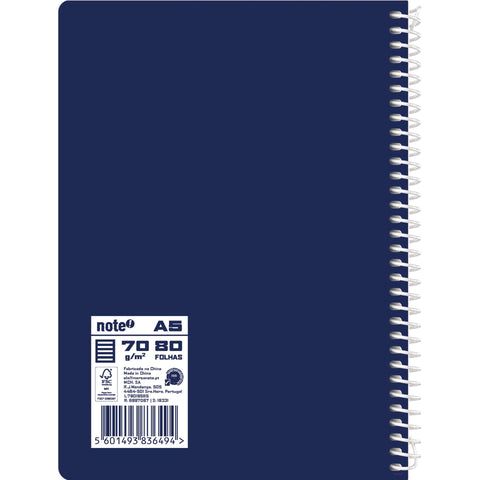 Caderno Espiral A5 Capa Azul Pautado Note!