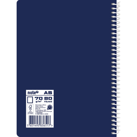 Caderno Espiral A5 Capa Azul Liso Note!