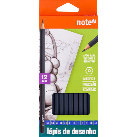 Lápis de Desenho Diferentes Graduações 12 Unidades Note!