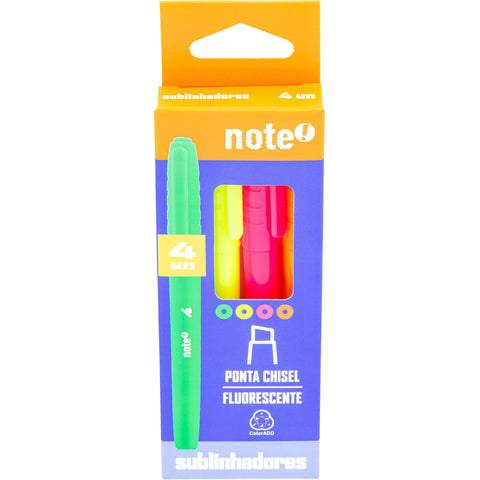 Sublinhador Fino Neon Cores Sortidas 4 Unidades Note!
