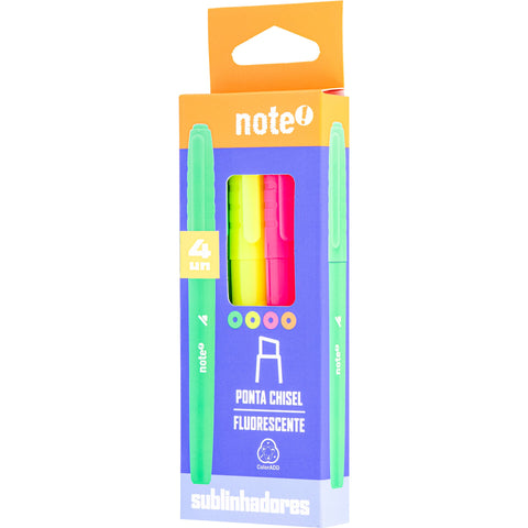 Sublinhador Fino Neon Cores Sortidas 4 Unidades Note!